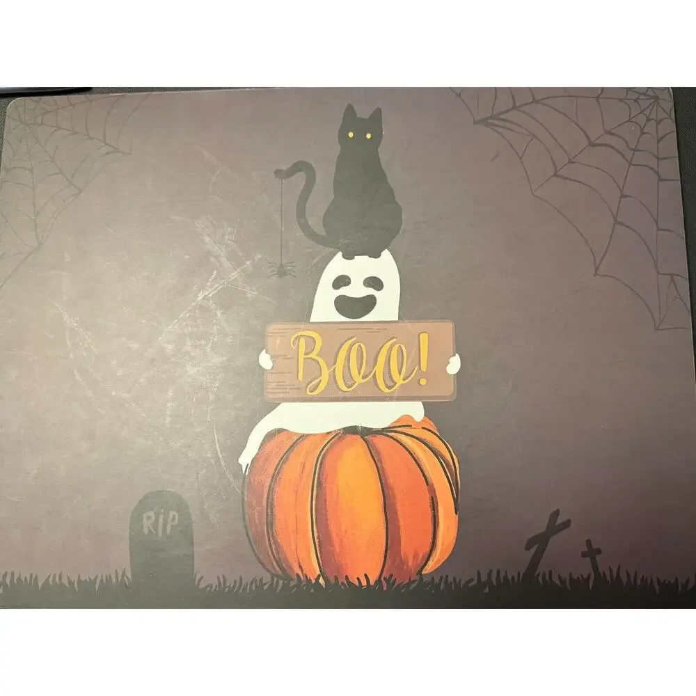 Halloween Cat Web Ghost Pumpkin Black Coterie Studio Cork Placemat Set of 4